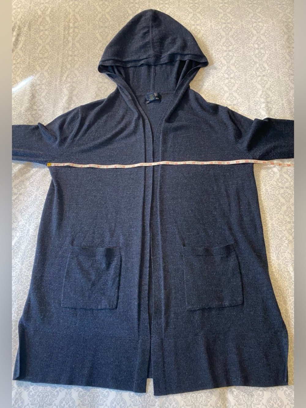 Rachel Roy Merino Wool Long Hooded Open Cardigan Sweater with Pockets - Picture 10 of 16